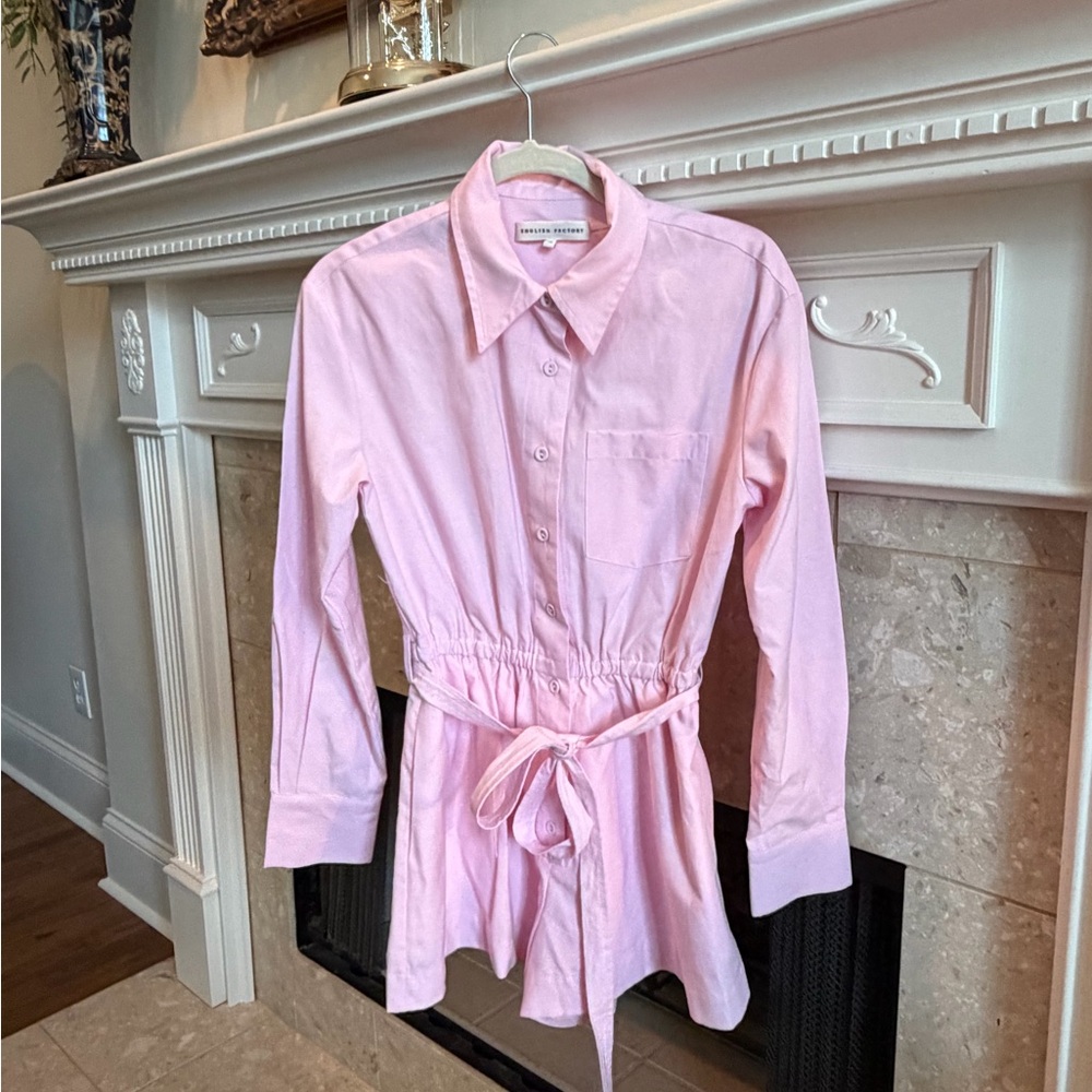 English Factory Pink Shirt Dress with Tie Waist